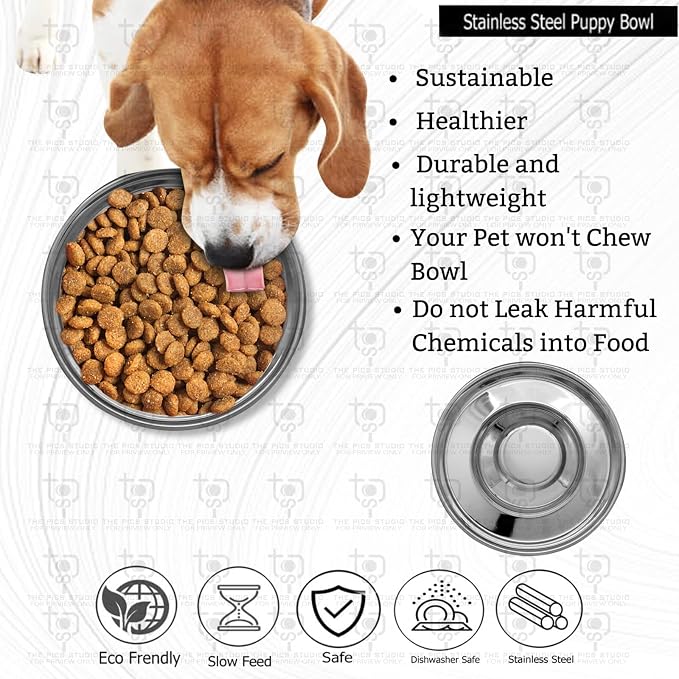 Royal sapphire Stainless Steel Puppy Bowl,Puppy Food Bowl,Puppy Bowl for Small Dogs,11.4'',Puppy Saucer,Puppy Supplies,Puppy Feeder,Puppy Feeding Bowls for Litters (Three Piece)