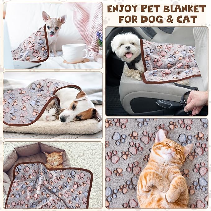 Chumia 40 Pcs Dog Blankets Soft Fluffy Fleece Washable Puppy Sleep Blankets Small Mat for Pets Throw Warm Bed Mat for Dog Puppy Cat (Black,Paw)