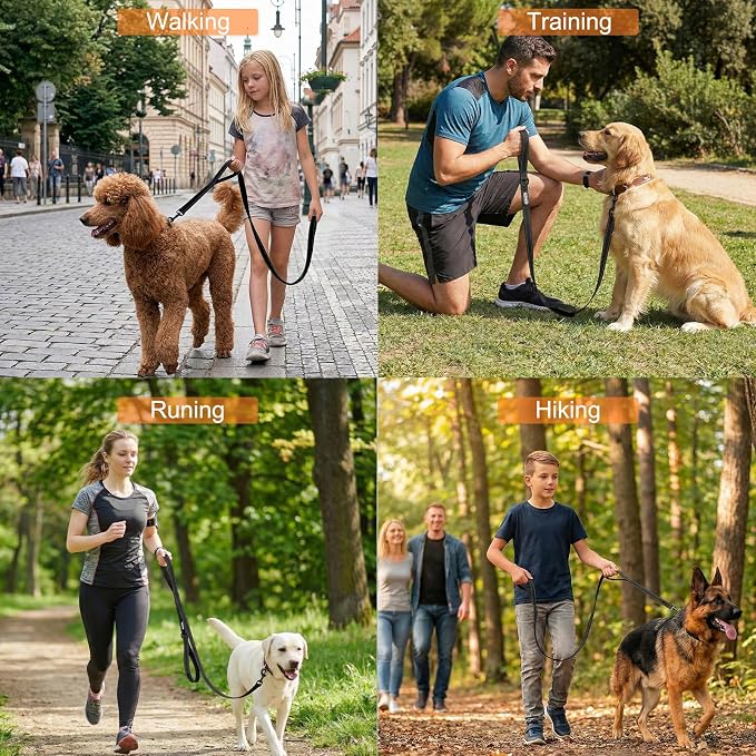 Heavy Duty Dog Leash with 2 Comfortable Padded Handles, 6 FT Traffic Handle Extra Control, Highly Reflective Threads Leash for Small/Medium/Large Dogs (Black)