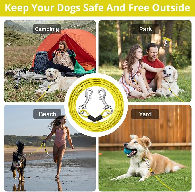 jenico Dog Tie Out Cable: 15ft Dog Leads for Yard Heavy Duty - Reflective Chain Leash for Outside Small Large Dogs Up to 125lbs Outdoor Runner Camping