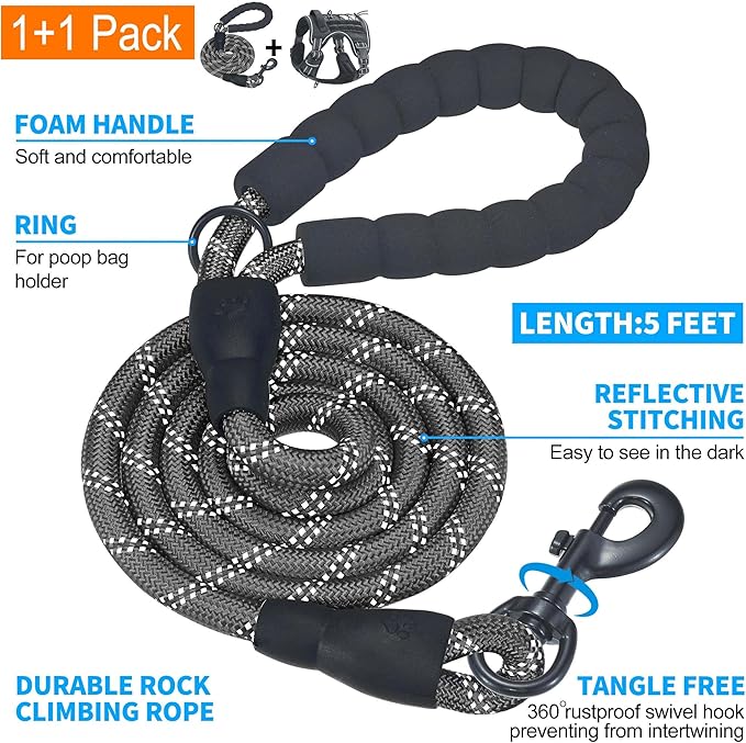 Beebiepet Heavy Duty Tactical Dog Harness for Small Dogs, No Pull Adjustable Pet Harness Reflective Service Training Easy Control Pet Vest Military K9 Working Dog Harnesses- Medium, Black