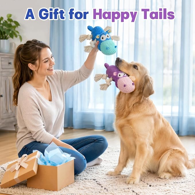 TOOPTATE 2-Pack Squeaky Dog Toys - Plush Dog Toys for Small Medium Large Dogs, Keep Them Busy (Blue & Purple, Medium)