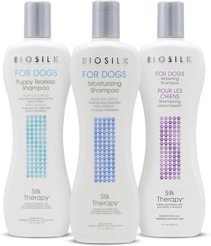 BioSilk Silk Therapy Whitening Dog Shampoo Brightening Pet Shampoo with Silk Protein for White and Light Colored Coats Enhances Shine and Softness pH Balanced Dog Wash 12 FL OZ 2 Pack Grooming