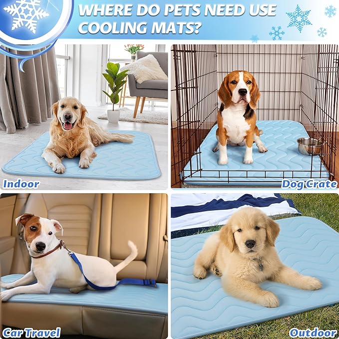 Dog Cooling Mat for Large and Medium Dogs, 36" x 22" Breathable Self-Cooling Pad, Portable Washable Non-Slip Pet Cooling Mat for Kennel, Sofa, Bed, Floor, Car Indoor Outdoor Summer Use