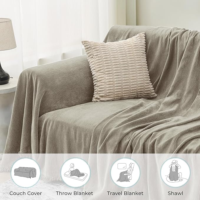 CAPALOCA Sectional Couch Covers, 2 Pieces Chenille Sofa Cover L Shaped Couch Cover Blanket for Dogs Washable Sofa Slipcovers Pet Furniture Protector (X-Large: 71" x 110" + 71" x 118", Smoked Tan)
