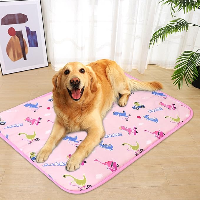 NACOCO Summer Pet Cooling Mat - Cat Dog Cushion Pad Sleeping Cool Dinosaurs Comfortable Soft for Pets Kids and Adults (Pink Dinosaur, L)