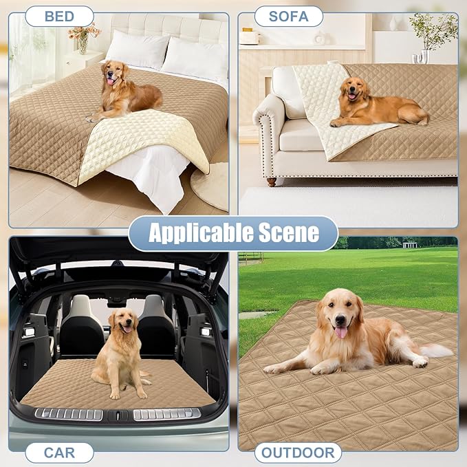 Smiry Waterproof Dog Bed Cover Pet Blanket, Soft Washable Dog Blanket for Furniture Bed Couch Sofa Reversible, Checkered (40"x90", Camel/Beige)