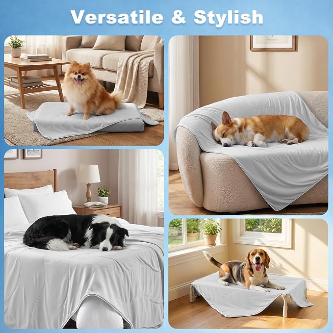ZOMISIA Cooling Blanket for Large Dogs - Breathable Air-Core Fill Lightweight Pet Mat, Soft Cold Blanket Washable for Summer, Grey, 50"x60"
