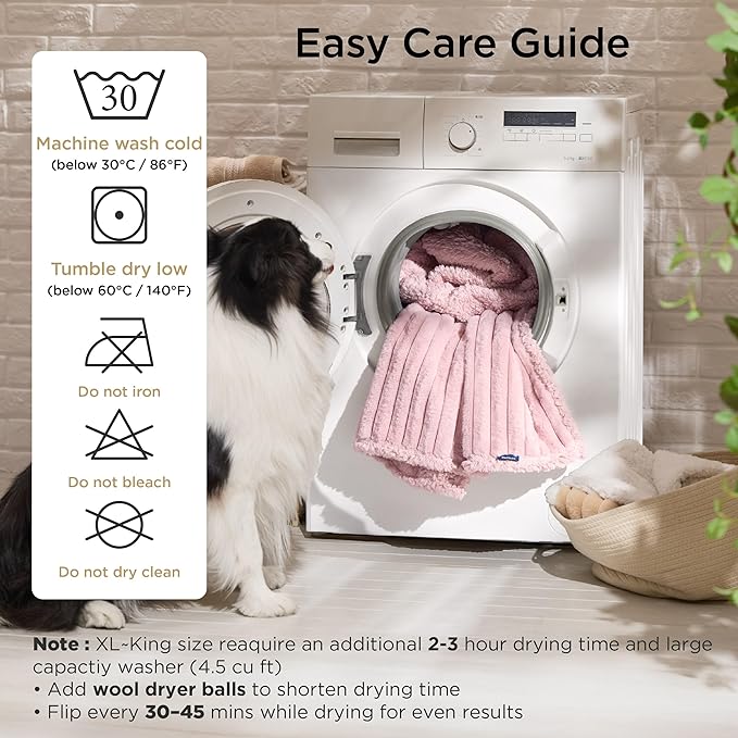 Bedsure ComfyFleece™ Waterproof Dog Blankets for Medium Dogs - Soft Puppy Cat Blanket Corduroy Fleece Washable, Cozy Calming Reversible Furniture Protection for Pet Kitten Doggy,30"x40", Blush Pink