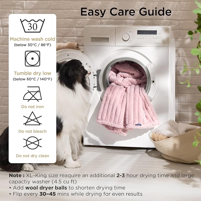 Bedsure ComfyFleece™ Waterproof Dog Blankets for Large Dogs - Soft Pet Cat Blanket Corduroy Fleece for Bed Protector Washable, Cozy Calming Reversible Furniture Protection,60"x80", Blush Pink