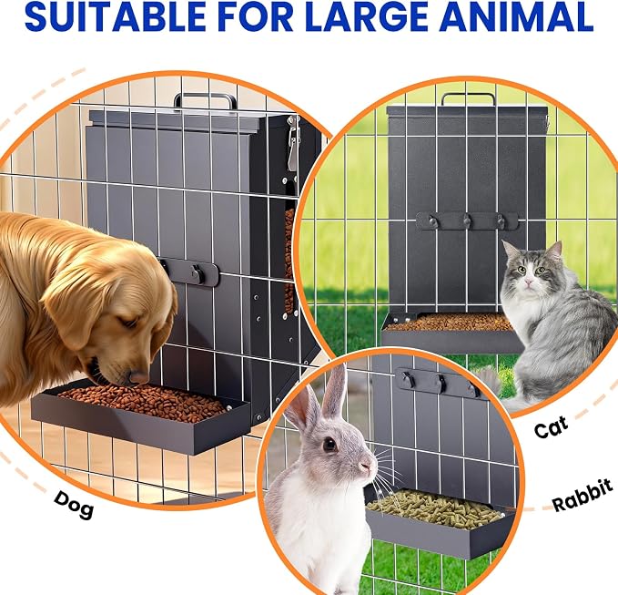 17Lbs Automatic Dog Feeder for Outside Kennel, Galvanized Gravity Dog Food Dispenser for Hanging Cage, Pet Cage Feeder for Large Breed,Rabbit,Chicken,Puppy,Ferret,Chinchilla,Ferret