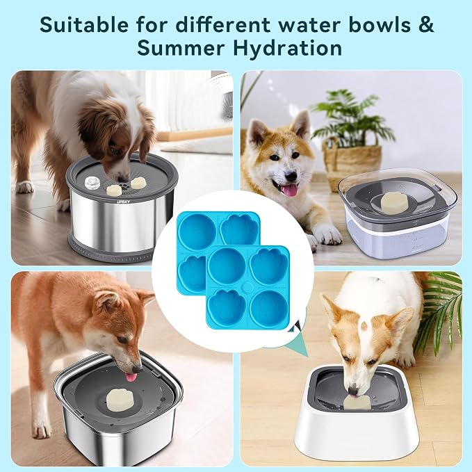UPSKY 2PCS Dogs Treat Molds, Silicone Dog Treat Ice Cube Trays for Freezer, Reusable Ice Molds for Frozen Treats, Fits Most Dog Water Bowls, for Peanut Butter, Yogurt, Fruit, Broth & More