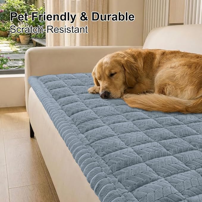 Smiry Couch Cover for Dogs, Non Slip Fuzzy Pet Sofa Covers Washable for 3 Cushion Couch, Soft Thick Furniture Protector for Cats Dogs, Against Fur, Dirt, Scratch Resistant (Haze Blue, 27.6" x 82.7")