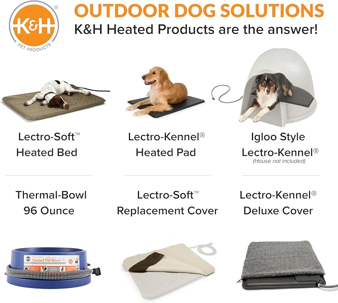 K&H Pet Products Lectro-Soft Orthopedic Outdoor Heated Dog and Cat Bed for Medium Dogs or Big Cats, Soft/Flexible Safety Listed Warming Pad, Waterproof, Washable Cover - Medium 24 X 19in Tan 40W