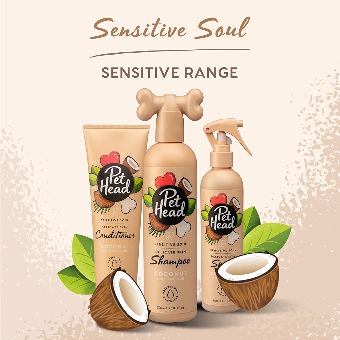 Pet Head Sensitive Soul Dog Shampoo | Coconut Scent | Shampoo for Dogs with Sensitive Skin | Moisturizing | Professional Grooming | Vegan | Gentle Formula for Puppies | Made in USA | 16fl oz.