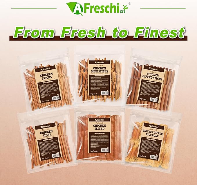 Afreschi Chicken Dog Treats, All Natural, Healthy & Easily Digestible, Grain-Free Puppy Chews, Low-Fat, Human Grade Training & Rewards Dog Snacks, Rice Sticks, 24 oz Pack