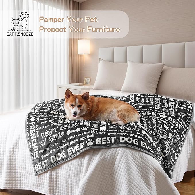 Waterproof Dog Blankets Pet Blanket 50"x60", Soft Fluffy Sofa Car Bed Protector, Reversible Sherpa Fleece Dog Blanket for Large Dogs(Letters)