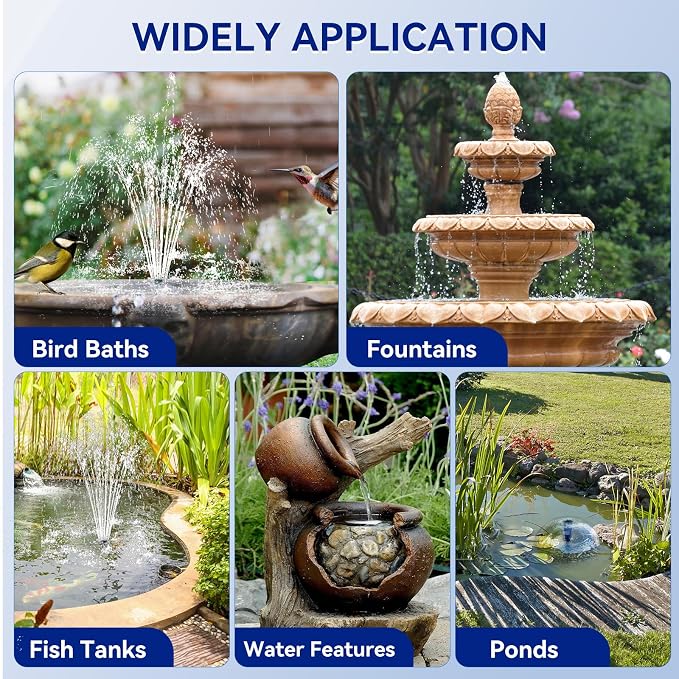 Antfraer 7W Solar Fountain Pump with 3600mAh Battery Backup & Pond Filter, Solar Water Fountain Pump with 8 Nozzles & PVC Tubing, Solar Fountain for Bird Bath, Small Ponds, Waterfall, Hydroponics