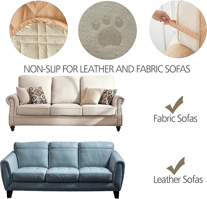 Ameritex Couch Sofa Slipcover 100% Waterproof Nonslip Quilted Furniture Protector Slipcover for Dogs, Children, Pets Sofa Slipcover Machine Washable (Sand, 78")