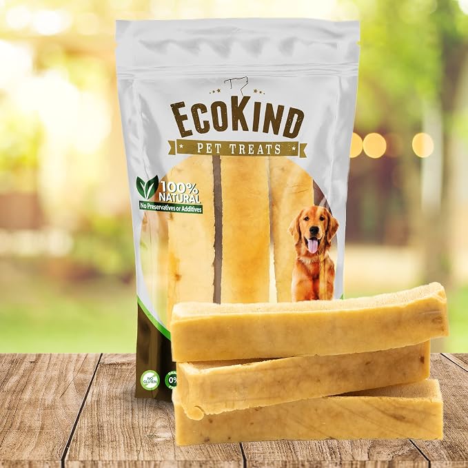 EcoKind Yak Cheese Himalayan Dog Chews, Yak Chews for Large Dogs, Long Lasting Bone for Aggressive Chewers, Only 4 Ingredients, Natural High Protein Dog Treats, No Additives, Chicken, Large - 3 Chews