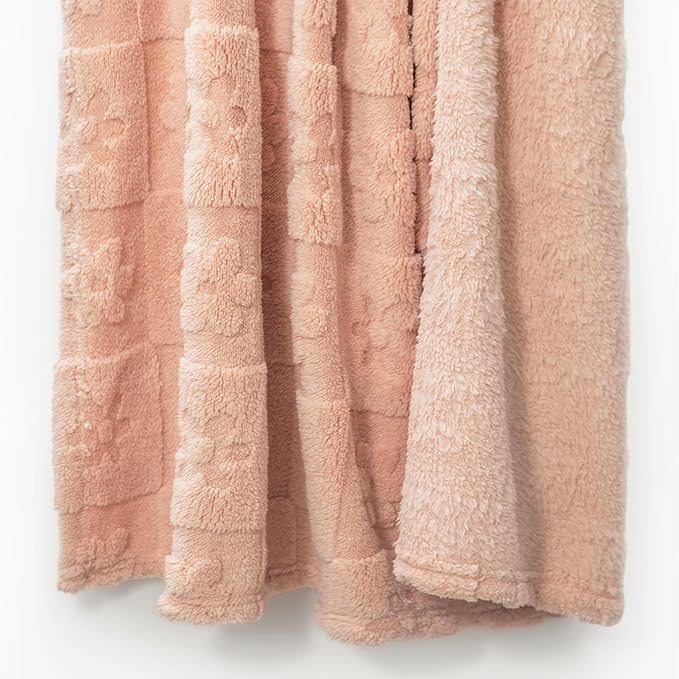 Americanflat 50x60 Jacquard Fleece Throw Blanket - Soft and Breathable Throw Blanket for Couch, Bed, Chair - Fleece Blankets Perfect for Home, Bedroom, or Outdoor Use - Flower Design in Pink