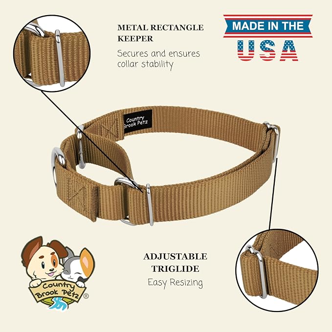 Country Brook Petz - Martingale Dog Collar - Heavy-Duty Training Collar with No Buckle - Service Dog Collar for All Pups - 20 Vibrant Colors (Coyote Tan, 5/8 Inch, Extra Small)