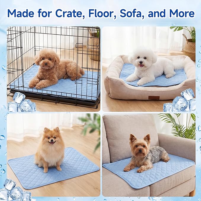 PatiencET Dog Cooling Mat, 22 x 28 in No-Gel Cooling Pad for Small Dogs, Puppies and Cats, Cool Touch Nylon Pet Mat, Washable Summer Dog Mat for Crate, Floor, Sofa, Car, Blue