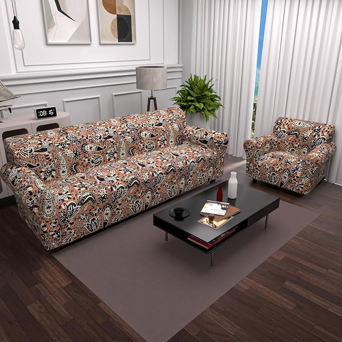 Stretch Couch Covers for 2 Separate Cushion Couch Sofa - Floral Printed Couch Sofa Cover ,Washable Sofa Slipcover,Pet Friendly Furniture Protector with Elastic Bottom,Universal Fit for Home(Loveseat)