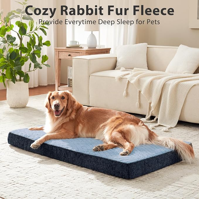 JOEJOY Orthopedic Dog Bed for Small Dogs, Washable Dog Crate Bed Small Sized with Removable Cover, Egg Memory Foam Pet Beds, Blue, 23"x17"