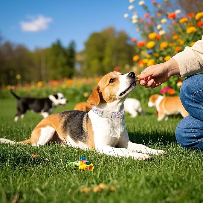 ARING PET Floral Dog Collar, Cute Purple Flower Spring Summer Pet Collars with Quick Release Buckle for Puppy Small Medium Large Boy Girl Dogs-M