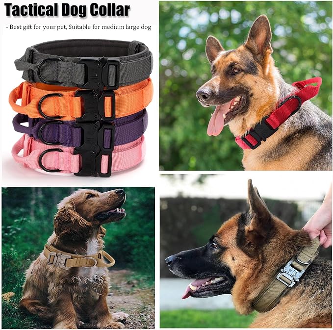 Tactical Dog Collar, Adjustable Military Training Nylon Dog Collar with Control Handle and Heavy Quick-Release Metal Buckle for Small Medium Large Dogs, Purple XL