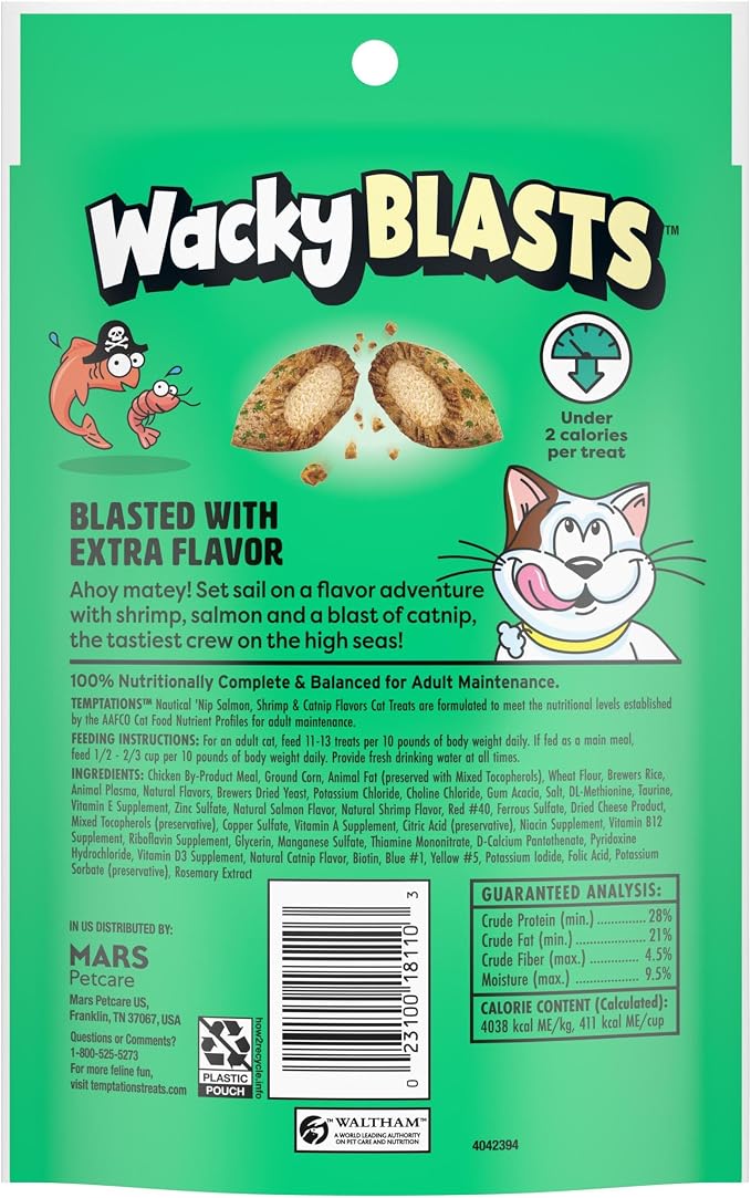 Temptations Wacky Blasts Cat Treats, Nautical Nip’ Flavor, 3 oz. Pouch (Pack of 12)