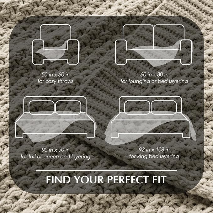 EVERGRACEHOME Chunky Polyester Knit Throw Blanket for Couch, Soft Luxurious Oversized King Moss Stitch Blanket for Bed, Large Cozy Farmhouse Knitted Throw for Sofa, Warm Gray, 108" x 92"