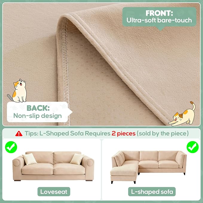 Loiion Cat Scratch Furniture Protector - Ultra Soft, Waterproof Sofa Cover to Keep Cats Off, Pet-Friendly Couch Protectors for Love Seat, Anti-Slip Couch Cover for Pets and Kids 150"X91" Almond