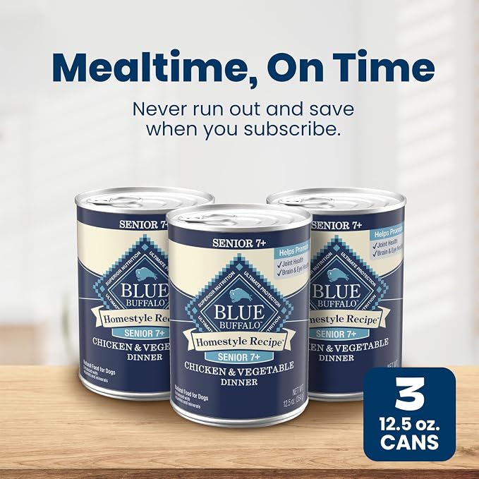 Blue Buffalo Homestyle Recipe Chicken & Vegetable Dinner Paté Natural Wet Dog Food for Senior 7+ Dogs, Made with Natural Ingredients, Vitamins & Minerals, 12.5-oz. Can (3 Count)
