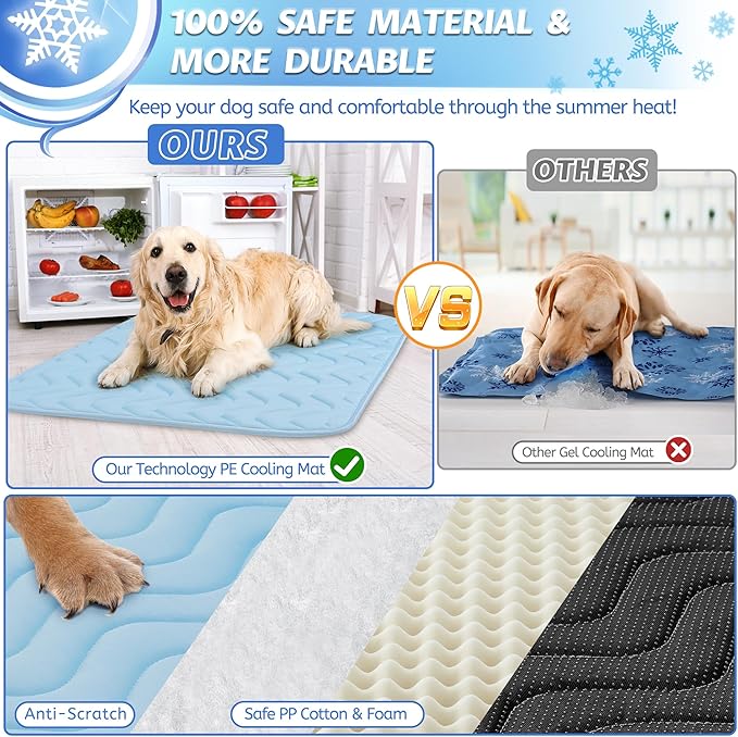 Cooling Mat for Dogs Extra Large, 59"x40" Breathable Cold Crate Pad for Pet with Non-Slip Bottom, Washable Waterproof Cool Fiber Pet Cooling Pad for Dog Bed Indoor/Outdoor Summ