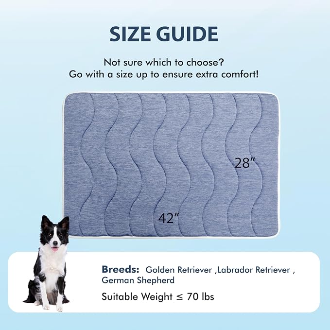 MICROCOSMOS 0.8" Thick Cooling Dog Foam Pad & Summer Pet Sleeping Mat, Machine Washable, Materials Safe, Portable Flat Pet Bed for Dogs.(Navy Blue, 42" x 28")