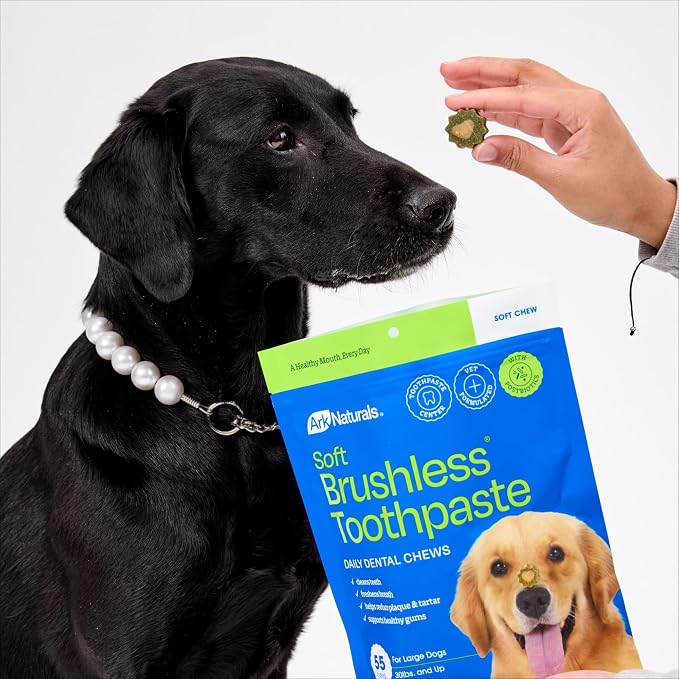 Ark Naturals Soft Brushless Toothpaste for Large Breeds, 18 oz Bag, Soft-Baked Dog Dental Chew with Toothpaste Center, Freshen Breath, Reduce Plaque & Tartar