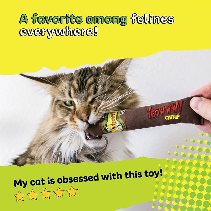 Yeowww! Catnip Cigar Cat Toy - 7 in Catnip Toy for cats, 100% Stuffed with Premium Organically Grown Catnip, Made in USA
