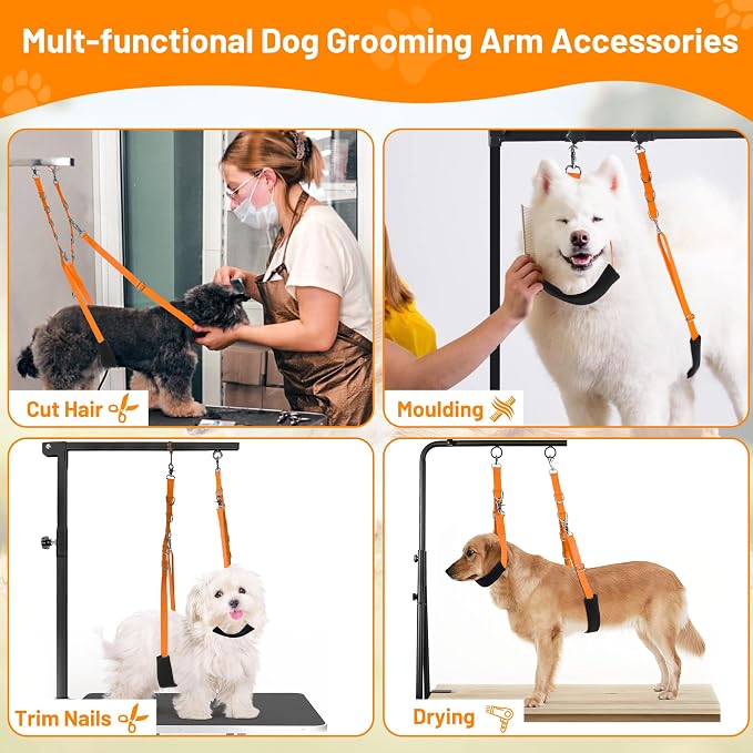 Dog Grooming Belly Strap - Dog Grooming Loops for Table Arm Extender with Clamp Extension Loop Bathing Restraint Leash No Sit Haunch Holder for Small & Medium Hair Cutting Washing (Orange)