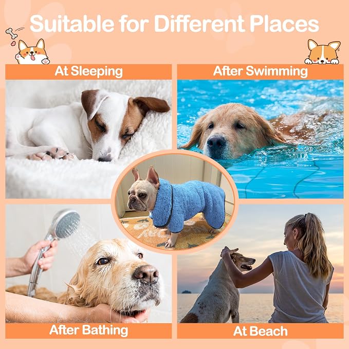 Bienbee Dog Bathrobe, Quick Drying Super Absorbent Pet Robes for Small Medium Large Dogs, Drying Coat for After Bath & Swim, Warm & Cozy Dogs Towels, Dog Puppy Bath Supplies, Light Blue XL