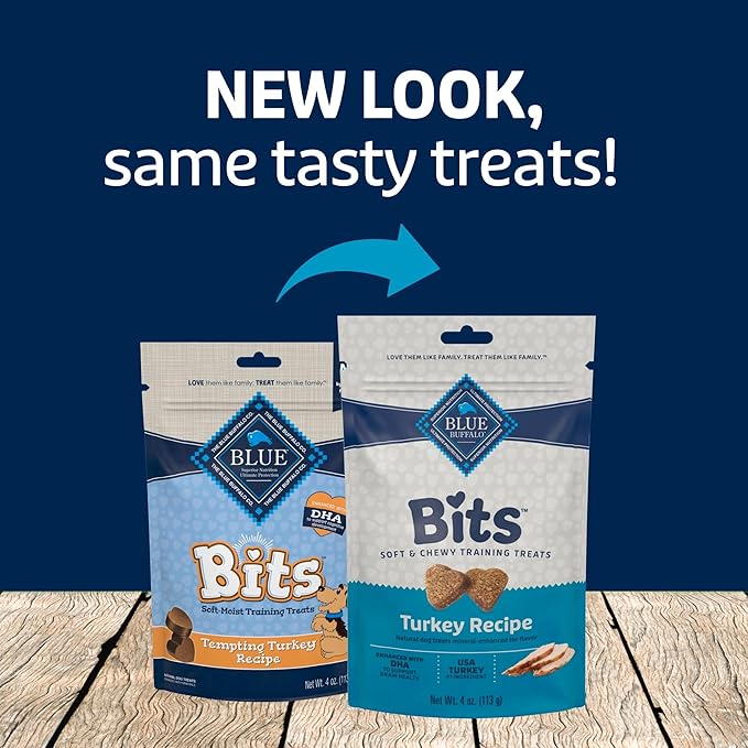 Blue Buffalo Bits Soft Dog Treats for Training, Made with Natural Ingredients & Enhanced with DHA, Turkey Recipe, 4-oz Bag (Pack of 6)