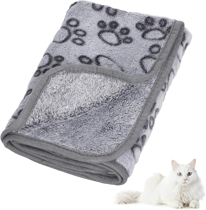 Qianyu Stuffed Small Dog Blanket 30"x20" Paw Print Pet Blanket Washable Indoor Puppy Mat Soft Warm Sleep Mat Pet Supplies Dogs Essentials for Small Medium Large Puppies Cat