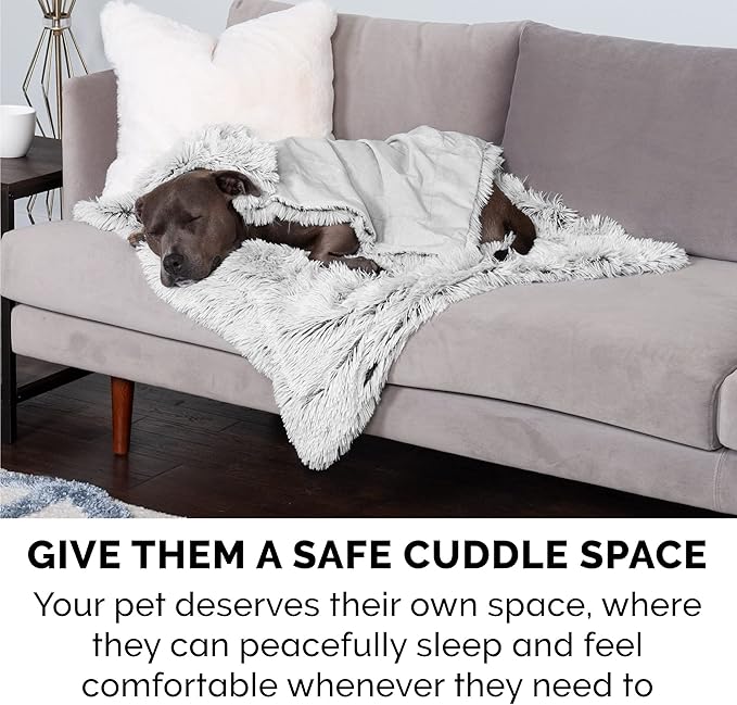 Furhaven Waterproof Throw Blanket for Dogs & Indoor Cats, Washable - Shaggy Plush Calming Long Faux Fur & Velvet Dog Blanket - Mist Gray, XL