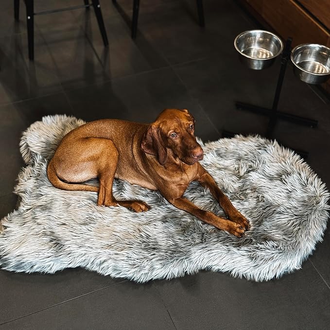 IHAPPYDOG Luxury Faux Fur Orthopedic Dog Bed, Memory Foam Dog Bed for Small, Medium, Large and XL Pets, Fluffy Pet Bed with Waterproof and Washable Cover (Grey, 60"x35")