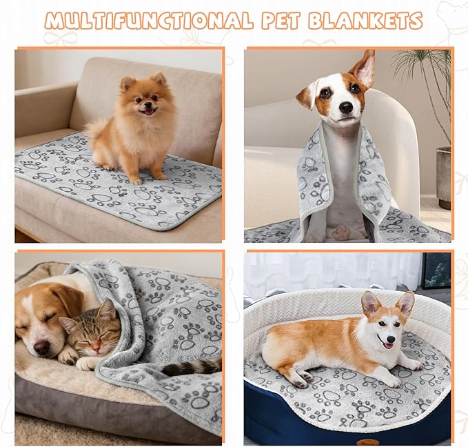 YUEPET Waterproof Dog Blankets, 2 Pack Washable Dog Blankets for Bed Couch Sofa Protector Fleece Flannel Puppy Blanket Soft Plush Reversible Throw Blanket for Small Dogs Cats 23"×16"(Grey)
