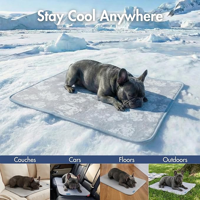 Spark Paws Cooling Mat for Dogs - Self Cooling Dog Mat & Pet Cooling Pad for Large, Medium & Small Dogs - Non-Toxic, Non-Gel Washable Cooling Bed - Cloud Grey - Size M