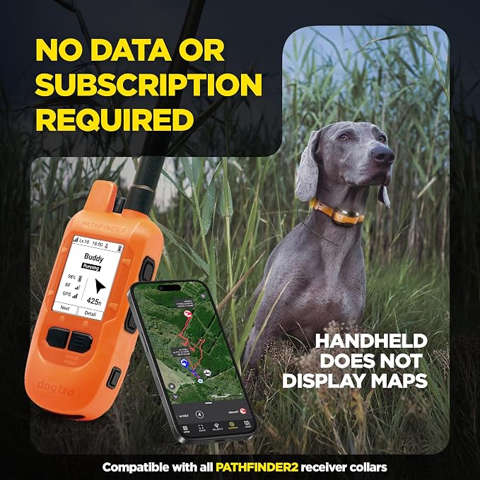Dogtra PATHFINDER2 MINI Compass Live GPS Dog Tracking & Training System - 4-Mile Range E-Collar Handheld with No Subscription, Offline Maps, GPS Fence, Expandable up to 21 Dogs, for Dogs 15+ lbs