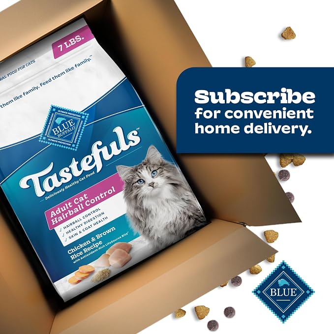 Blue Buffalo Tastefuls Chicken & Brown Rice Recipe Adult Dry Cat Food Hairball Control, Real Chicken First, Deliciously Healthy Natural Cat Food, Supports Digestive Care and Coat Health, 7 lbs.