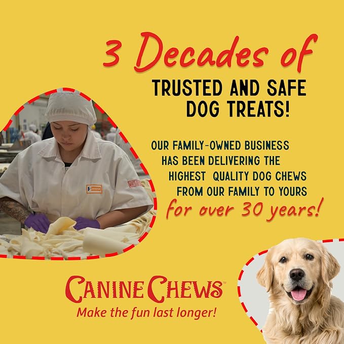 Canine Chews 10" Beef Basted Rawhide Bones for Large Dogs - 20 Pack - Hand-Rolled Dog Chews Basted in Beef Broth - Promotes Dental Health